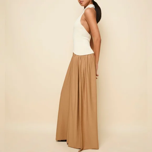 ANTHRO | $348 Solid & Striped Soglio Halter Mixed Media Contrast Maxi Dress - Picture 4 of 11